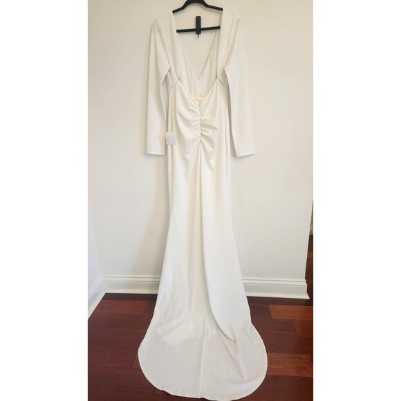 Lulus White Backless Long Sleeve Ruched Wedding Dress Extra Large V Neck NWT - Picture 6 of 8